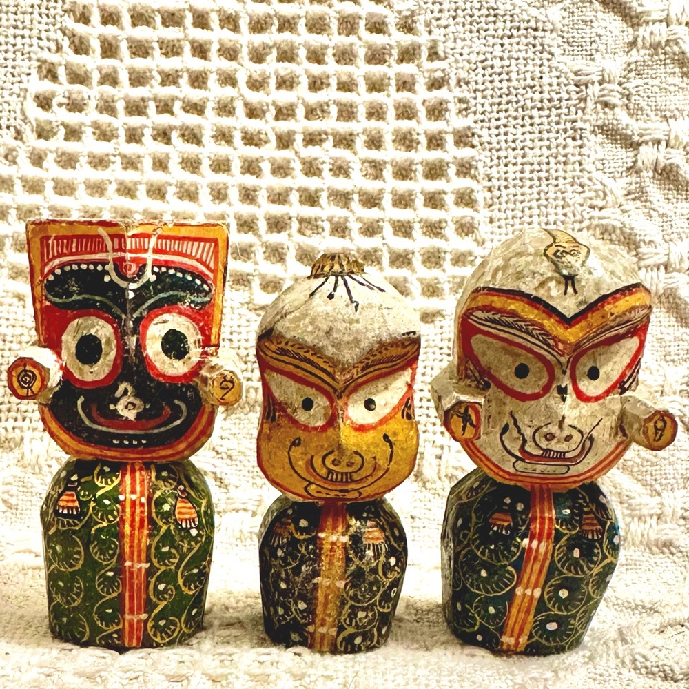 3 Vtg Miniature Wooden Figurines Folk Art Southeast Asian Handpainted & Carved